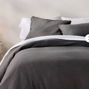 Casaluna Heavyweight Linen Blend Duvet Cover Set Full Queen Gray 3pc Raw Edge
